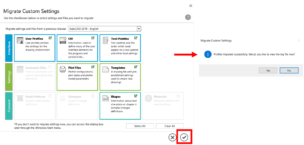migrate custom settings autocad